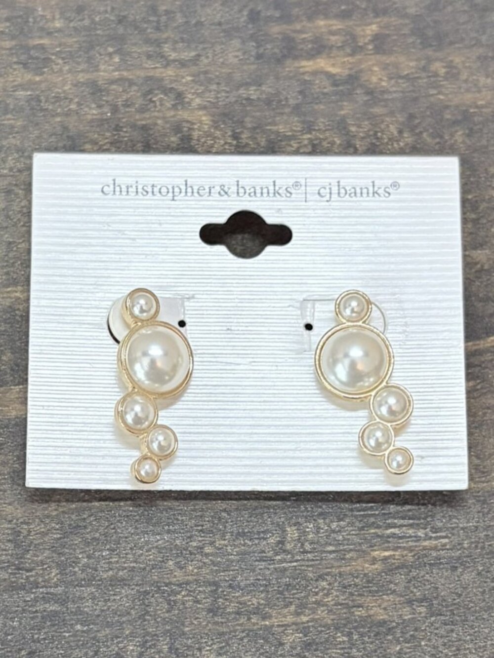 NWT Christopher and Banks Gold Tone Cascading Faux Pearl Drop Earrings